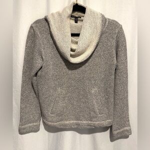 Eileen Fisher 100% Organic Cotton Sweater Gray Beige Cowl Neck Pockets Women XXS